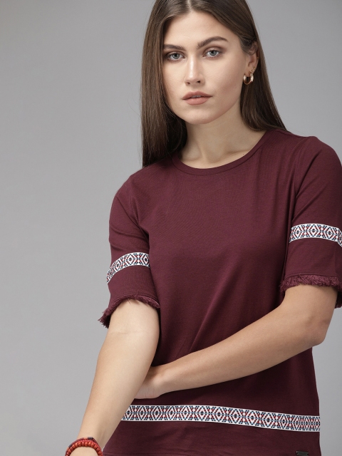 

Roadster Women Maroon Solid Cotton Top