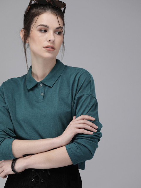 

Roadster Teal Green Solid Crop Top