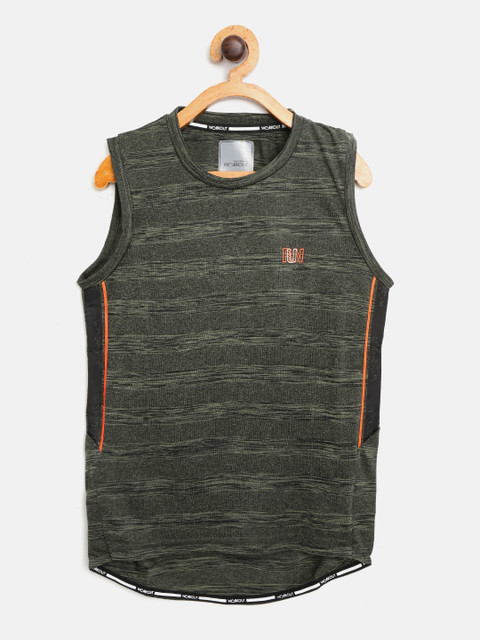 

Sweet Dreams Boys Olive Green & Black Striped Round Neck Knitted Workout T-shirt