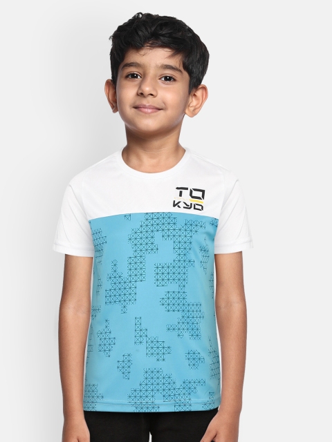 

Sweet Dreams Boys Blue & White Colourblocked Workout T-shirt with Geometric Print Detail