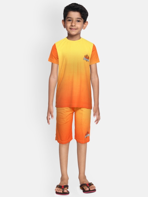

Sweet Dreams Boys Yellow & Orange Self Checked Ombre Dyed Sports Tshirt with Shorts