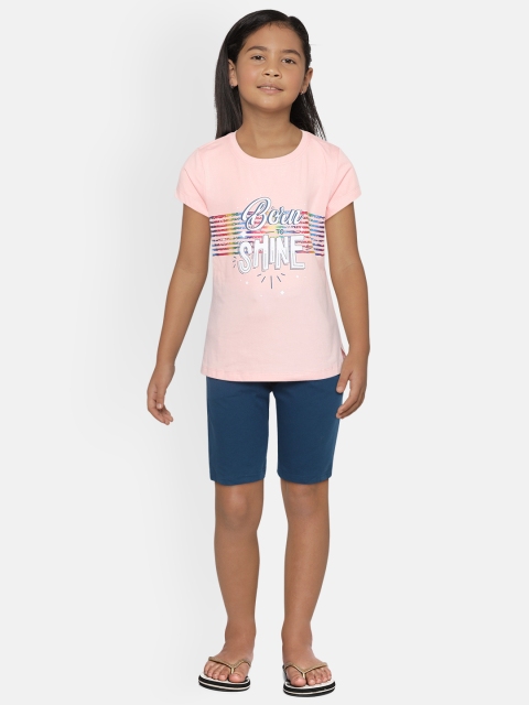 

Sweet Dreams Girls Pink & Navy Blue Printed Night suit