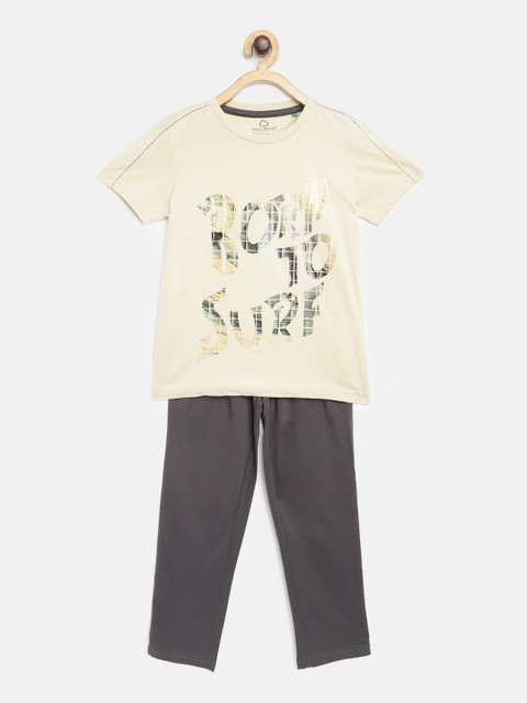 

Sweet Dreams Boys Beige & Charcoal Grey Printed Night Suit