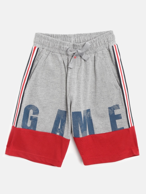 

Sweet Dreams Boys Grey Melange & Red Typography Print Lounge Shorts