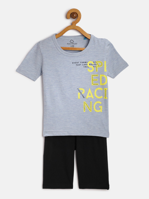 

Sweet Dreams Boys Grey & Navy Blue Printed Night suit