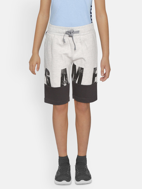 

Sweet Dreams Boys Grey Melange Typography Print Lounge Shorts with Colourblocked Detail