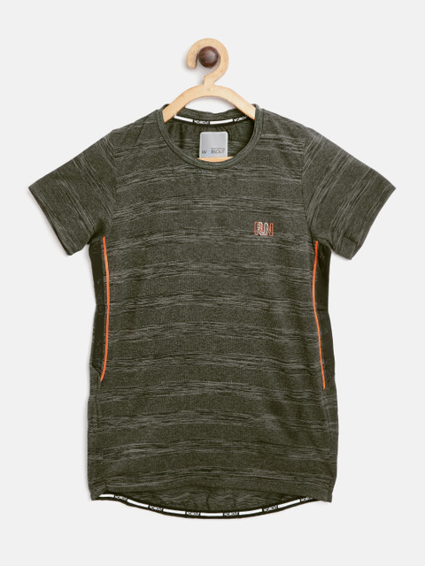 

Sweet Dreams Boys Olive Green & Black Striped Round Neck Knitted Workout T-shirt
