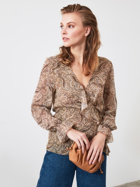 

TRENDYOL COLLECTION Women Beige Printed Top