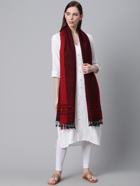 

Cayman Women Maroon & Black Woolen Woven Design Shawl