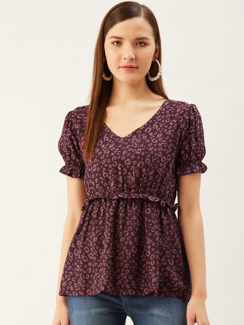 

Trend Arrest Women Burgundy Animal Print Cinched Waist Top