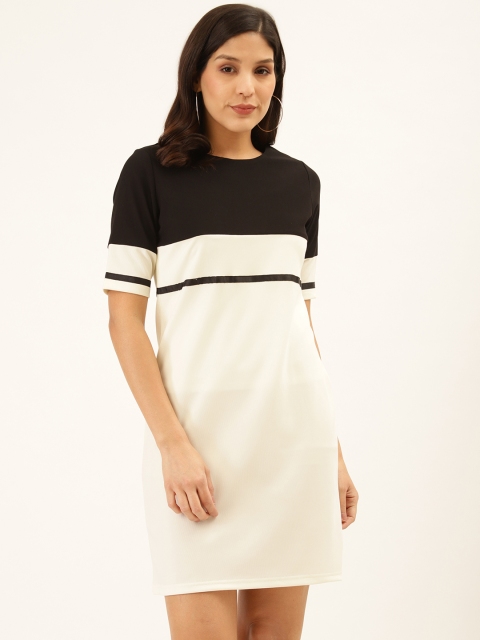 

Trend Arrest Women Off-White & Black Colourblocked T-shirt Dress