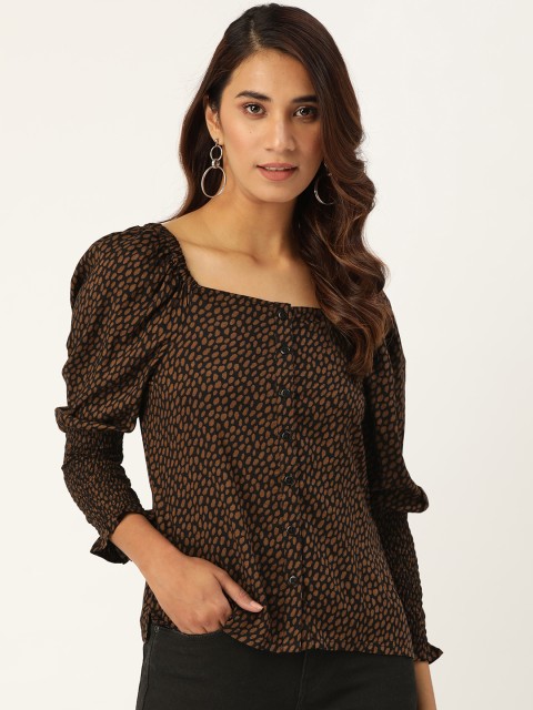 

Trend Arrest Women Brown & Black Abstract Print Regular Top