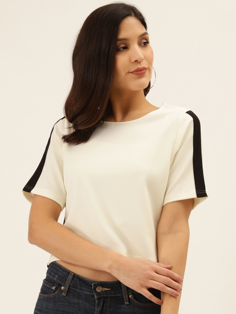 

Trend Arrest Women Off-White Solid Cropped T-shirt