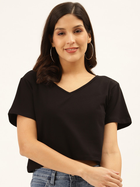 

Trend Arrest Women Black Solid Cropped Regular Top