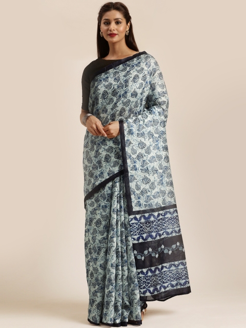 

Mirchi Fashion Off-White & Blue Pure Cotton Printed Saree