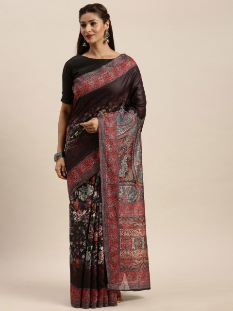 

Mirchi Fashion Black & Red Pure Cotton Floral Printed Celebrity Saree