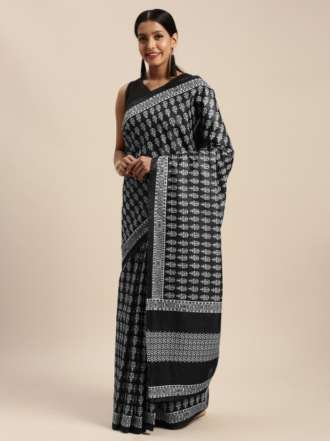 

Mirchi Fashion Black & White Pure Cotton Floral Printed Celebrity Saree