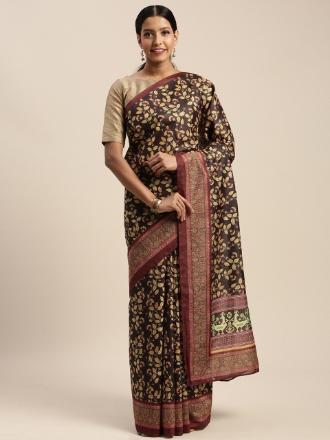 

Mirchi Fashion Brown & Beige Pure Cotton Printed Saree