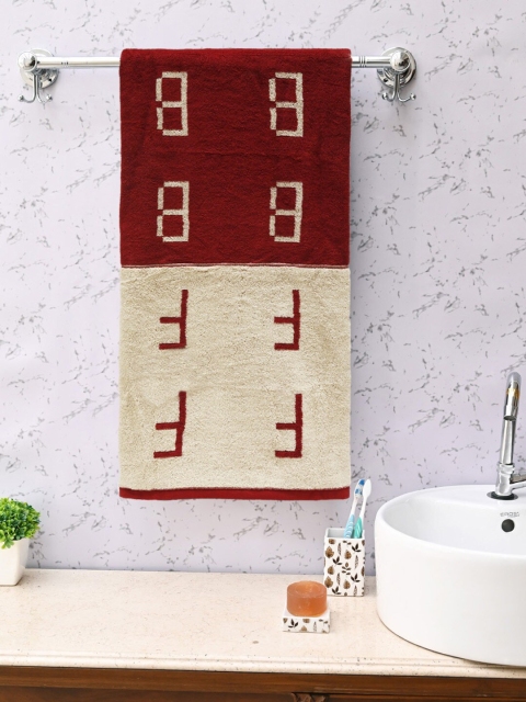 

Trident Red & Cream-Coloured Self-Design 550 GSM Antimicrobial Bath Towel