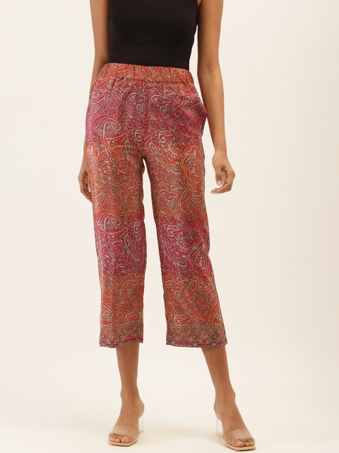 

PIRKO Women Red & Beige Paisley Print Straight Cropped Palazzos