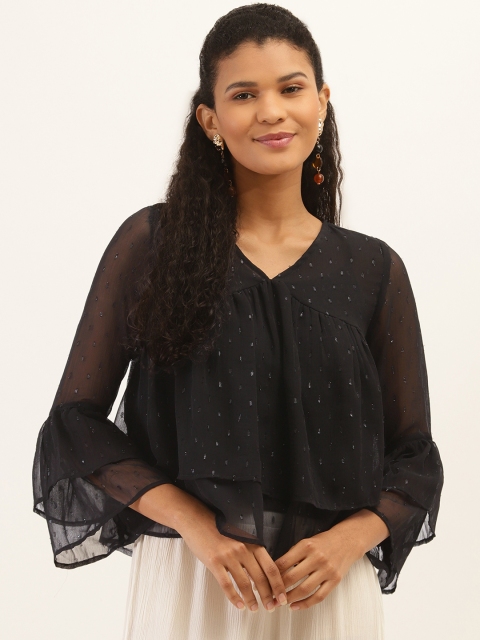 

PIRKO Women Black Dobby Weaved Layered Top