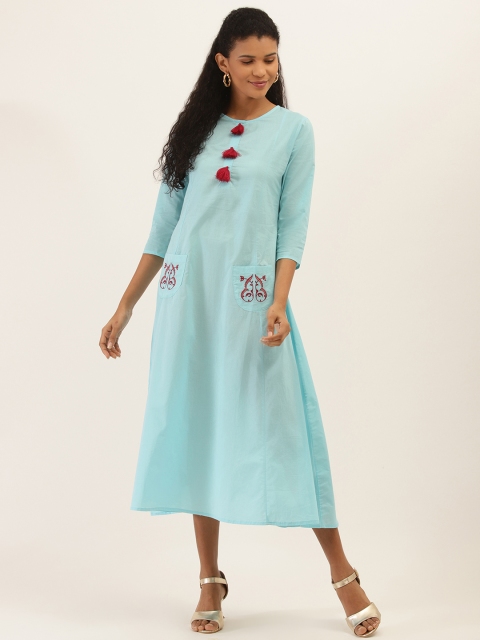 

PIRKO Women Blue Solid A-Line Dress