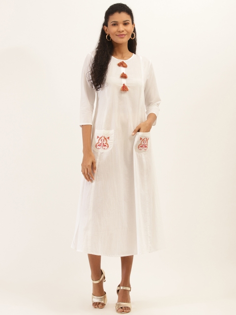 

PIRKO Women Off-White Solid A-Line Dress