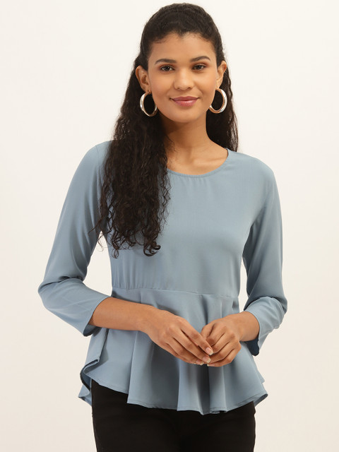 

PIRKO Women Blue Solid Peplum Top