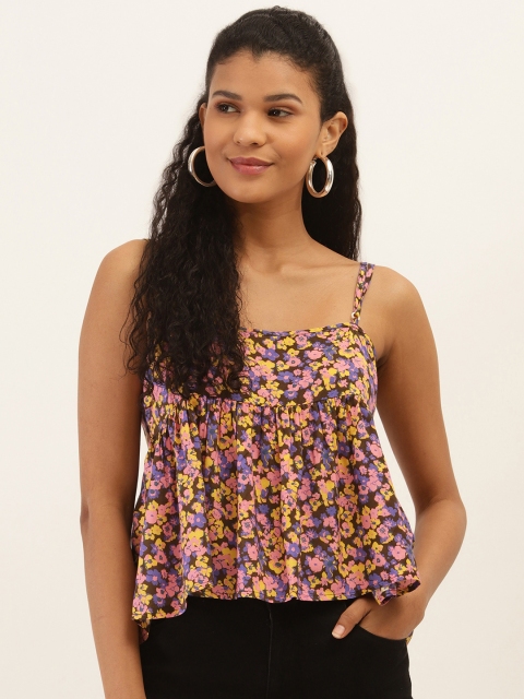 

PIRKO Women Pink & Yellow Floral Print A-Line Top