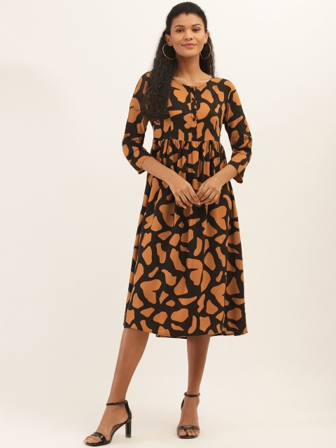 

PIRKO Women Black & Brown Printed A-Line Dress