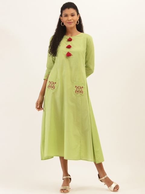 

PIRKO Women Green Solid A-Line Dress