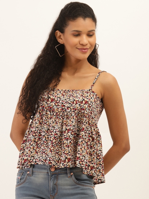 

PIRKO Women Off-White & Maroon Printed A-Line Top