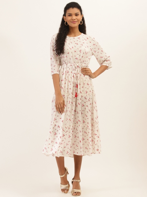 

PIRKO Women White Floral Print Tiered A-Line Dress