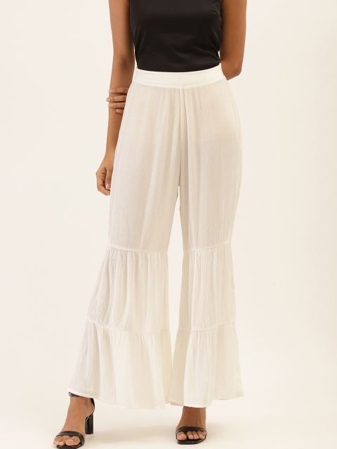 

PIRKO Women White Solid Flared Sharara