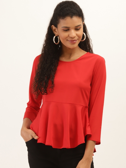 

PIRKO Women Red Solid A-Line Top