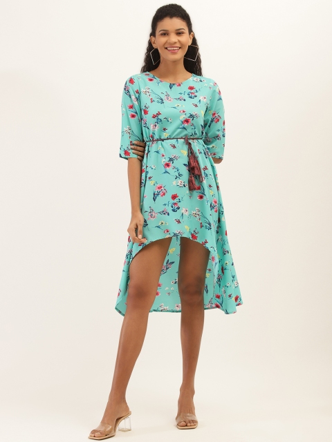 

PIRKO Women Blue & Pink Floral Printed A-Line Dress