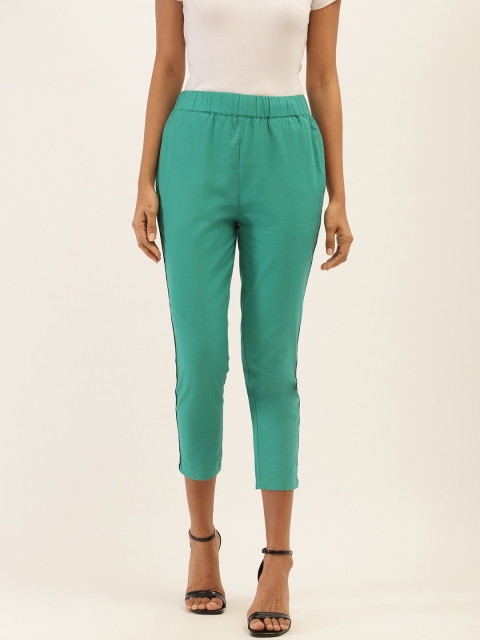 

PIRKO Women Green Regular Fit Striped 3/4Th Cigarette Trousers