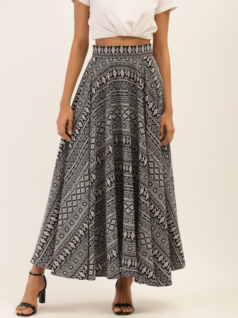 

PIRKO Women Black & White Printed Flared Maxi Skirt