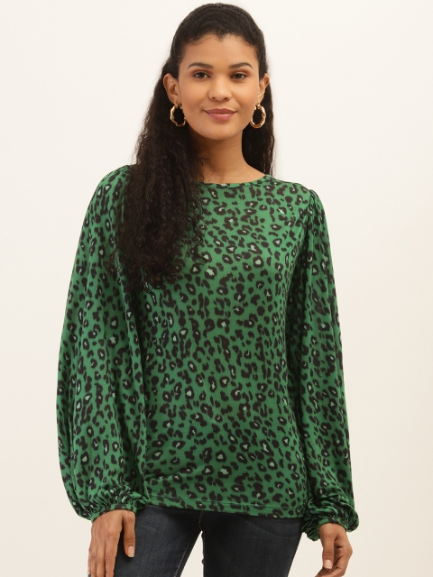 

PIRKO Women Green & Black Animal Printed Top