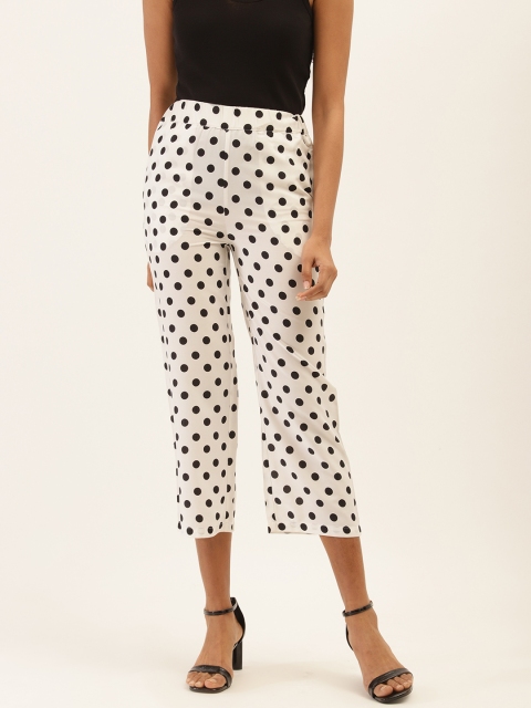 

PIRKO Women White & Black Polka Dots Print Straight Cropped Palazzos