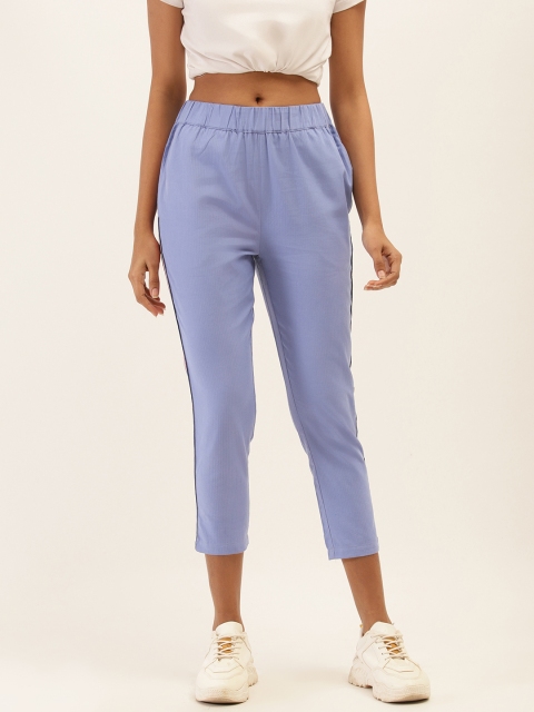 

PIRKO Women Blue Regular Fit Striped 3/4Th Cigarette Trousers
