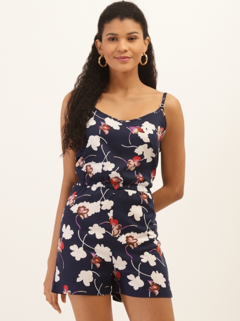 

PIRKO Women Navy Blue & White Floral Printed Playsuit