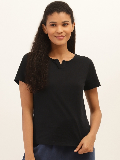 

PIRKO Women Black Solid Round Neck Pure Cotton T-shirt