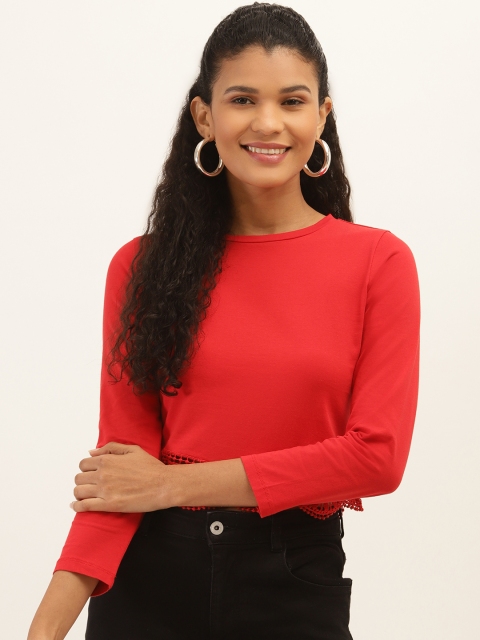 

PIRKO Women Red Pure Cotton Cropped Solid Top