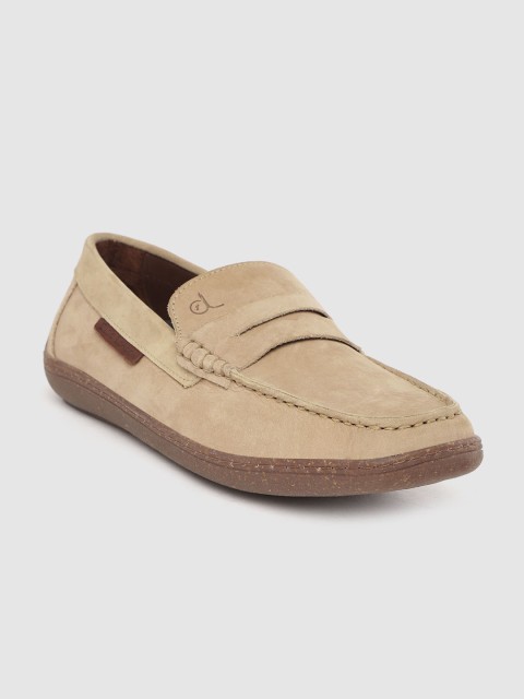 

CLOG LONDON Men Beige Solid Leather Penny Driver Shoes