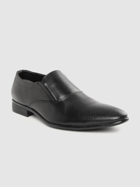 

CLOG LONDON Men Black Leather Perforated Formal Slip-Ons