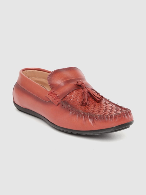 

CLOG LONDON Men Red Leather Basket Weave Driving Shoes with Tasselled Detail
