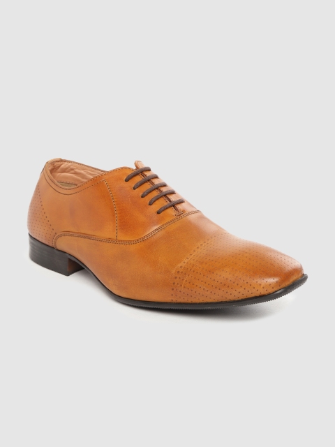 

CLOG LONDON Men Tan Brown Leather Textured Formal Oxfords