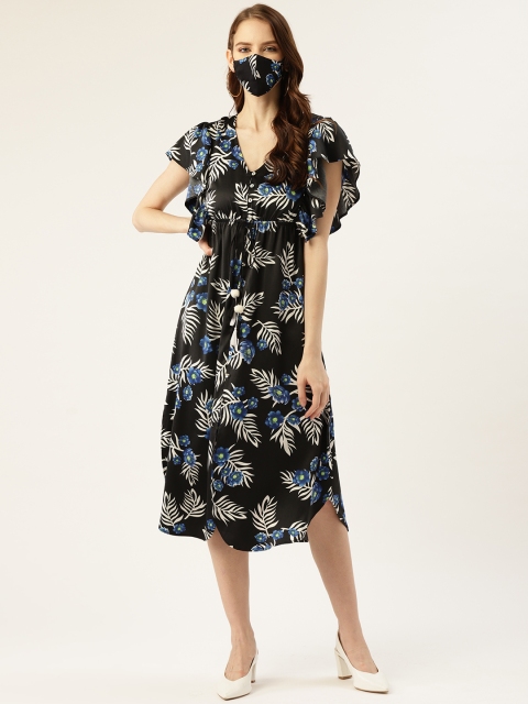 

DIVA WALK EXCLUSIVE Women Black & White Floral Printed A-Line Dress