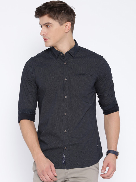 

Being Human Clothing Navy Slim Printed Casual Shirt, Navy blue
